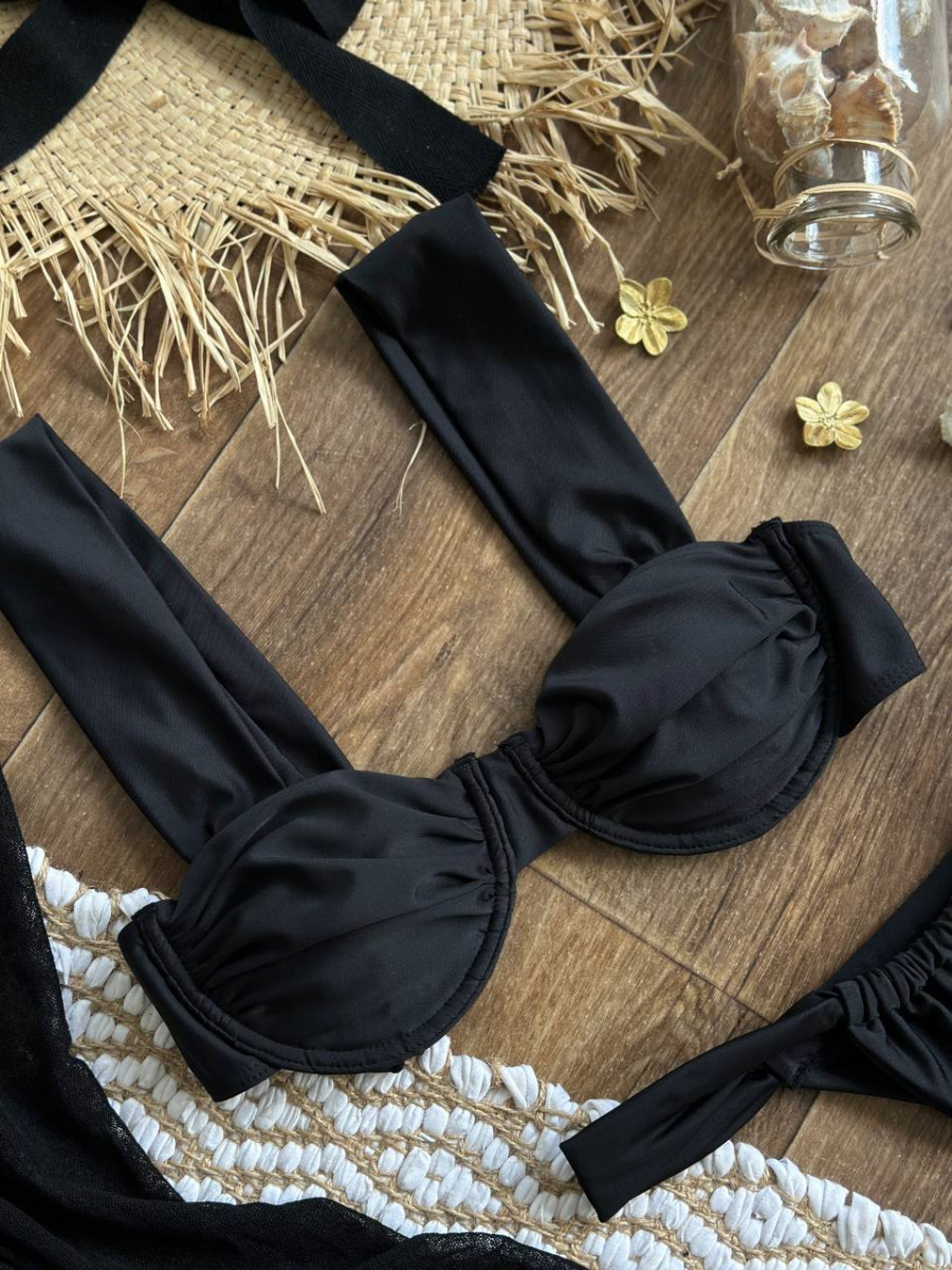 Чорний роздільний купальник з тунікою