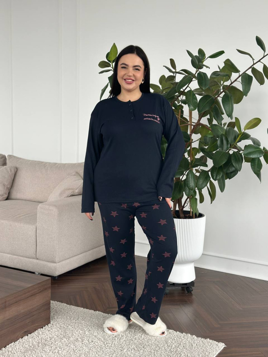 Жіноча тепла синя піжама у зірочку