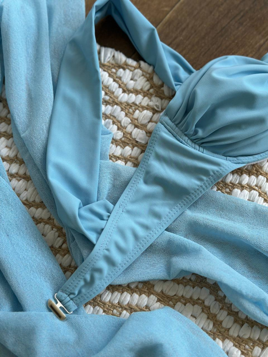 Блакитний роздільний купальник з тунікою