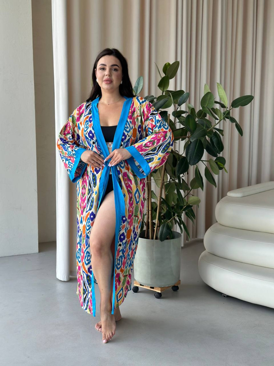 Пляжна яскрава туніка халатик з поясом