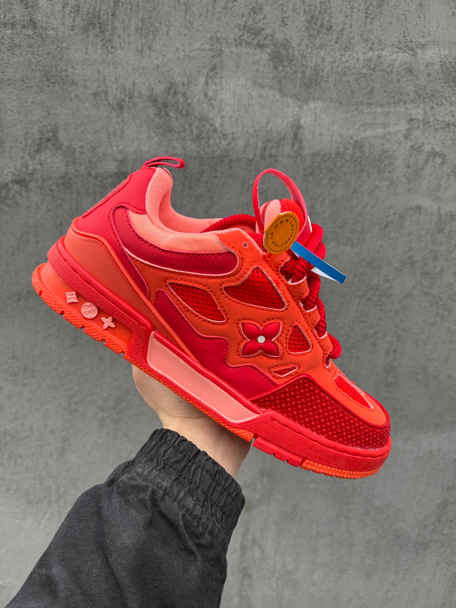 Louis Vuitton Skate Sneaker Red Mix Orange Cowhide